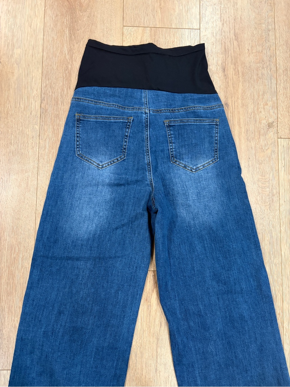 Maternity Wide Leg Jeans Over Belly Stretch Panel Dark Wash Size Small - Picture 5 of 6